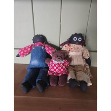 Primitive Folk Art Rag Dolls Set Pennsylvania Heirloom Signed  1940s Handmade picture