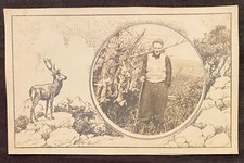 Real Photo RPPC~Hunter w Rifle & Dead Rabbits In Hunting Scene Etching~Postcard picture