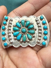 Vtg 925 Sterling Silver Blue Turquoise Native American Navajo Zuni Pin Brooch picture