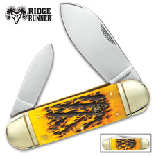 RIDGE RUNNER: ELEPHANT TOE YELLOW JIG BURNT BONE 2 BLADE POCKET KNIFE 9 inch NEW picture