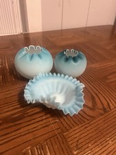 Blue Glass Rose Bowl with Ruffled Edges Lot Of 3 picture