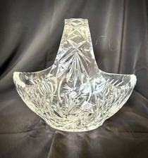 Vintage Cut Crystal Basket With Diamond And Vertical Cut Design On Handle picture