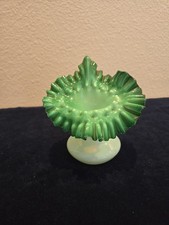 Antique Victorian Cased White And Green Jack In The Pulpit Vase 6 Inches Tall picture