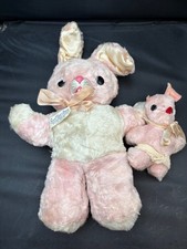 Vintage Gund Rubber Snout Pink Rabbit w/ Baby Stuffed Plush Doll picture