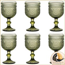 Taganov Green Sunflower Wine Glasses 6pc 12oz Stemmed Cups picture