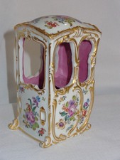 Antique Dresden Flowers Porcelain Hand Painted Sedan Chair w/ Heavy Gold 5 1/4