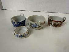 Antique  4 Collectibles Salt Cellars Porcelain Open Salts Handpainted Footed picture
