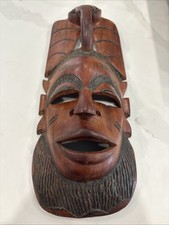 Large African Style Hand Carved Wood Tribal Mask Elephant Headdress 16” Folk Art picture