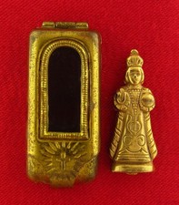 Vintage INFANT OF PRAGUE Pocket Shrine MINI STATUE & HOLDER Catholic Travel picture