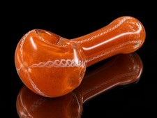 Mini Glass Tobacco Hand Pipe Orange White Twist Swirl Pocket Size picture
