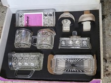 New Vtg Windsor Crystal Table Set Federal Glass NOS Butter Dish Sugar Creamer + picture