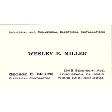 Wesley E. Miller George E. Miller Long Beach CA Vintage Business Card SF3-B5 picture