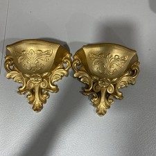 MCM Ornate Gold Wall Sconces Pockets Planters  Homco Syroco Dart Style  picture