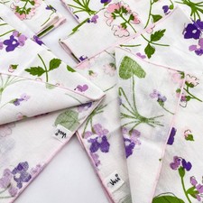 Vera Neumann 60-70s Floral Napkins x8 Crisp Vibrant Purple Violets Pink Edge Tag picture