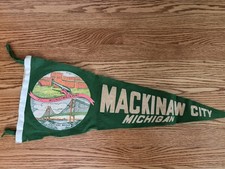 Vintage Mackinac City Michigan Vintage  Pennant Flag Rare Felt 50s USA Vtg Used  picture