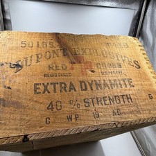 Vintage Dupont Explosives Extra Dynamite  RARE 40% Strength Wood Box Crate picture