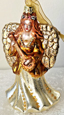 Elegant Jeweled Blown Glass Golden Christmas Angel Ornament picture