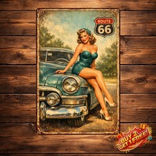 Retro Route Girl Wall Art Print Poster Metal Tin Sign Vintage Home Decor picture