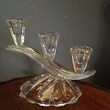 ANNA HUTTE W. GERMANY BLEIKRISTALL LEAD CRYSTAL Triple CANDLESTICK  picture