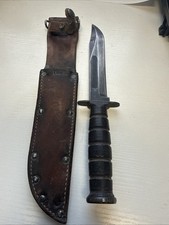 ORIGINAL 1940S WWII U.S. MARK 2 CAMILLUS FIGHTING KNIFE, N.Y. W/ LEATHER SHEATH picture