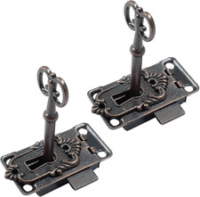 Antique Skeleton Key Lock, Red Brass, 2 Sets picture