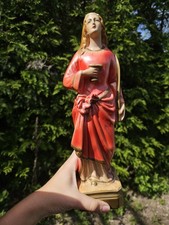 Vintage Chalkware Saint Lucy Statue Catholic Religious Figurine Red Robe picture