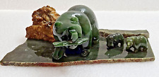 Vintage Alaska Green Jade Carving Bear with Two Cubs picture