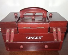 Singer Mini Sewing Box Wooden Cantilever Sewing Box With Notions  picture