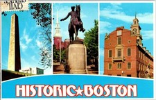 Historic Boston Massachusetts 1983 Postcard - Bunker Hill, Paul Revere, Old picture