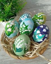 Hand Painted Wooden Easter Eggs Pysanky Ornaments Spring Decor set of 3 pcs picture
