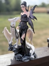 Ebros Gothic Khaleesi Fairy W/ Arctic White Dragon Statue 9.5