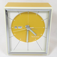 Vintage Bulova Mid Century Clock Yellow Wind Up 51103 AS IS Runs But NO Alarm picture