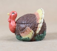 Vintage Mini Ceramic Turkey Thanksgiving Trinket Box 1.75