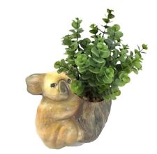 Vintage Adorable Brown Glazed Ceramic Koala Bear On Eucalyptus Tree Planter Vase picture