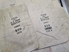 1974 Vintage Lot Of 8 US Mint Denver Cent $50 Canvas Bank Bags picture