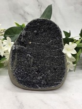 Large Black Amethyst Geode, Cut Base, Black Druzy Amethyst 3 Pounds 6 Ounces  picture