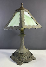 Green Slag Glass Table Lamp by EF & EF Industries Vintage 1972 picture