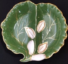 Vintage Signed YS Lemoge Design 2 Section Leaf  Candy Nut Dish  picture