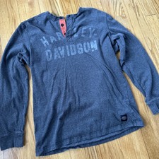 Harley Davidson Long Sleeve Grey Henley Shirt Large - See Measurements  picture