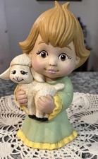 Vintage Ceramic Figurine Little Girl with Lamb Hand Painted Nativity MCM picture