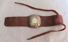 Navajo Indian Copper Silver Fred Harvey Die Stamped Concho & Leather Bracelet picture