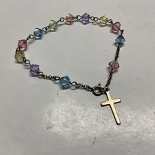 925 Fine Crystal Multi Color Bead Sterling Silver Rosary Bracelet 6mm 4.4g picture