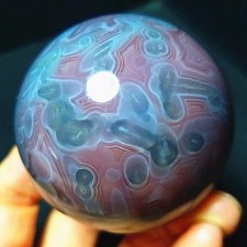 RARE 228.8G Natural Polished Colorful Scarlet Banded Agate Ball Healing A4815 picture
