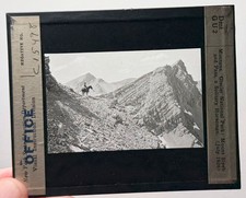 Montana GNP Mount Siyeh Pass horseman magic  lantern GLASS SLIDE picture