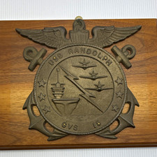 USS Randolph CVS-15 vintage Cast Bronze Naval Ship Plaque Wood Shield 10x8 Heavy picture