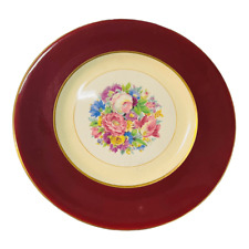 soho pottery ambassador ware england dinner plates maroon floral have crazing (4 picture