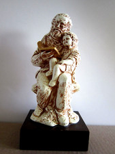 Grandfather Reading Book to Grandson Handmade and Painted Ceramic Figurine 11