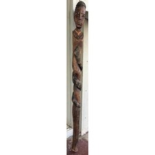 Vintage Handmade Hand Painted Carved Wooden African Walking Stick Cane Snake picture
