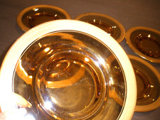 GORGEOUS SET OF 6 GLASS ANTIQUE MOSER 24K GILT AMBER SALAD DESSERT PLATES 8.5