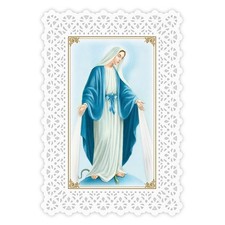 Our Lady of Grace and Hail Mary Prayer - Laminated Lace Holy Card picture